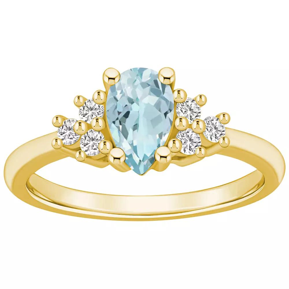 Alyson Layne 14k Gold Pear Shape Aquamarine & 1/5 Carat T.W. Diamond Ring, Women's, Size: 8 Product Image