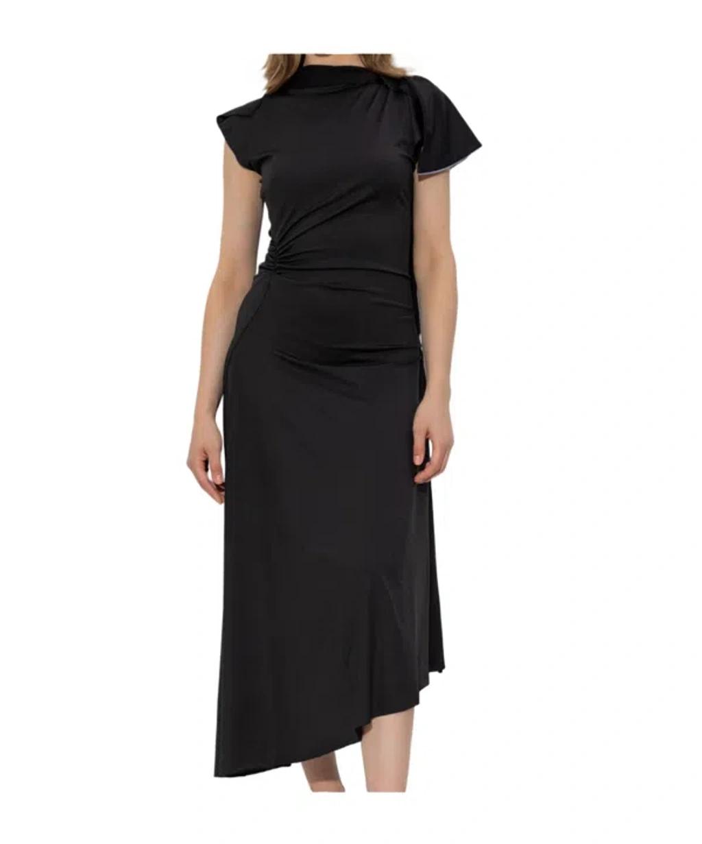 VICTORIA BECKHAM Asymmetrically Draped Black Midi Dress With Soft Ruching Product Image