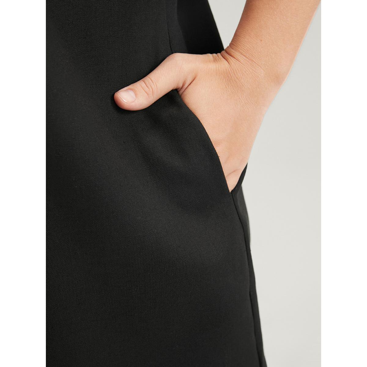 Plus Size Solid Pocket Button Up Cuffed Sleeve Coat Women Black Casual Button Ladies Dailywear Winter Coats BloomChic 10/M Product Image