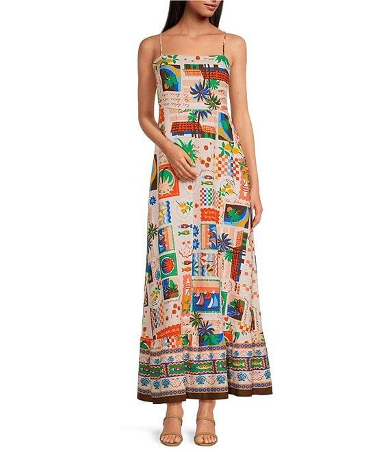 Sugarlips Postcard Print Square Neck Sleeveless Maxi Dress Product Image