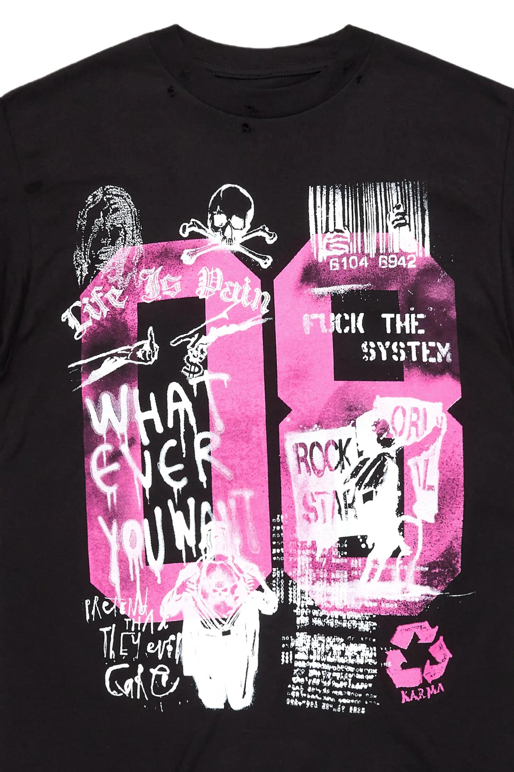 Kammile Black/Pink Oversized T-Shirt Female Product Image