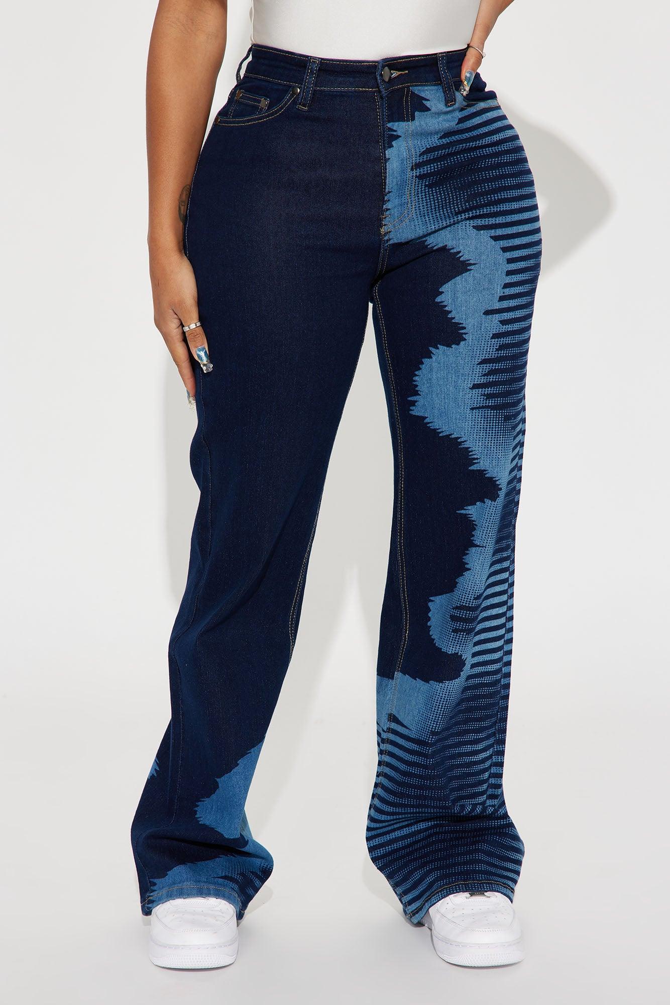Paislee Printed Stretch Straight Leg Jeans - Dark Wash Product Image