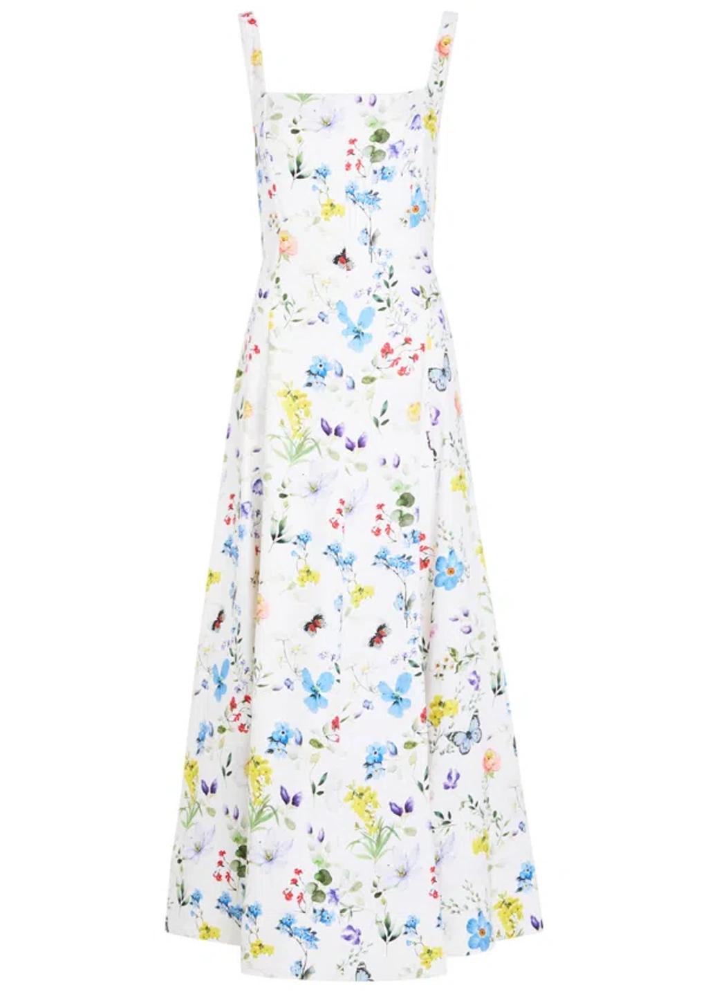 ALICE AND OLIVIA Polly Seamed Drop Waist Flared Ankle Length Dress In White Product Image