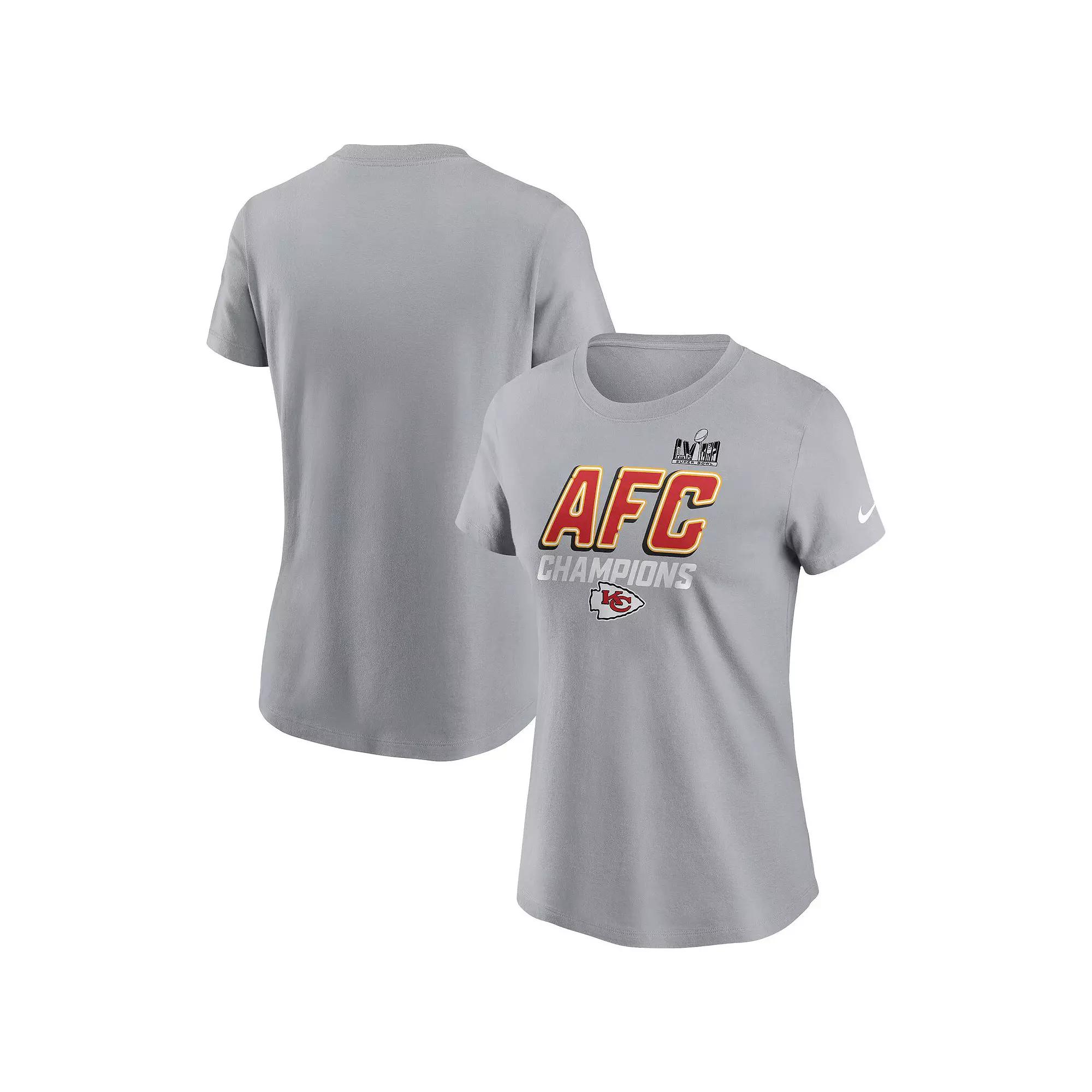Women's Nike Gray Kansas City Chiefs 2023 AFC Champions Iconic T-Shirt, Size: 2XL, Grey Product Image