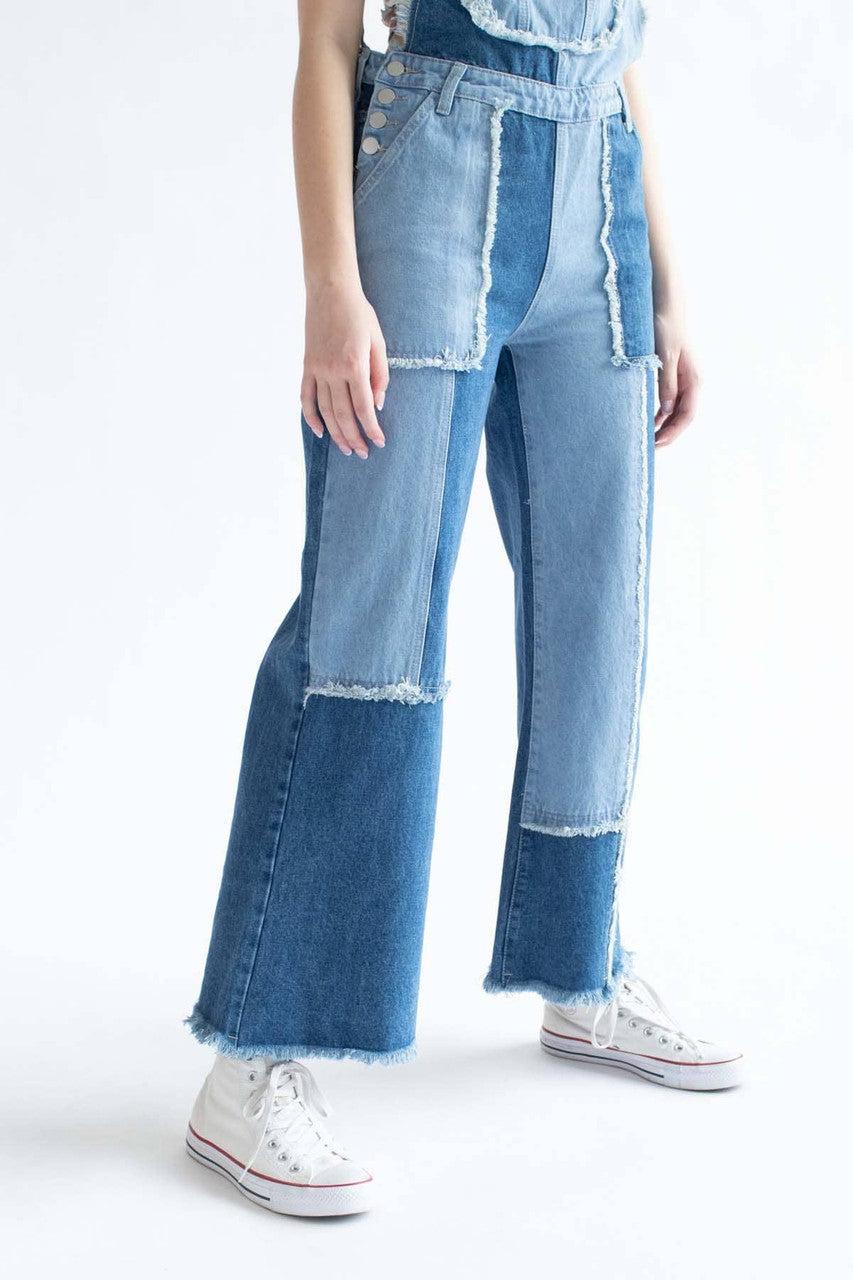 Patchwork Denim Overalls Product Image