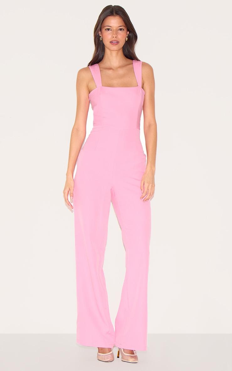Pink Woven Cut Out Bow Detail Jumpsuit Product Image