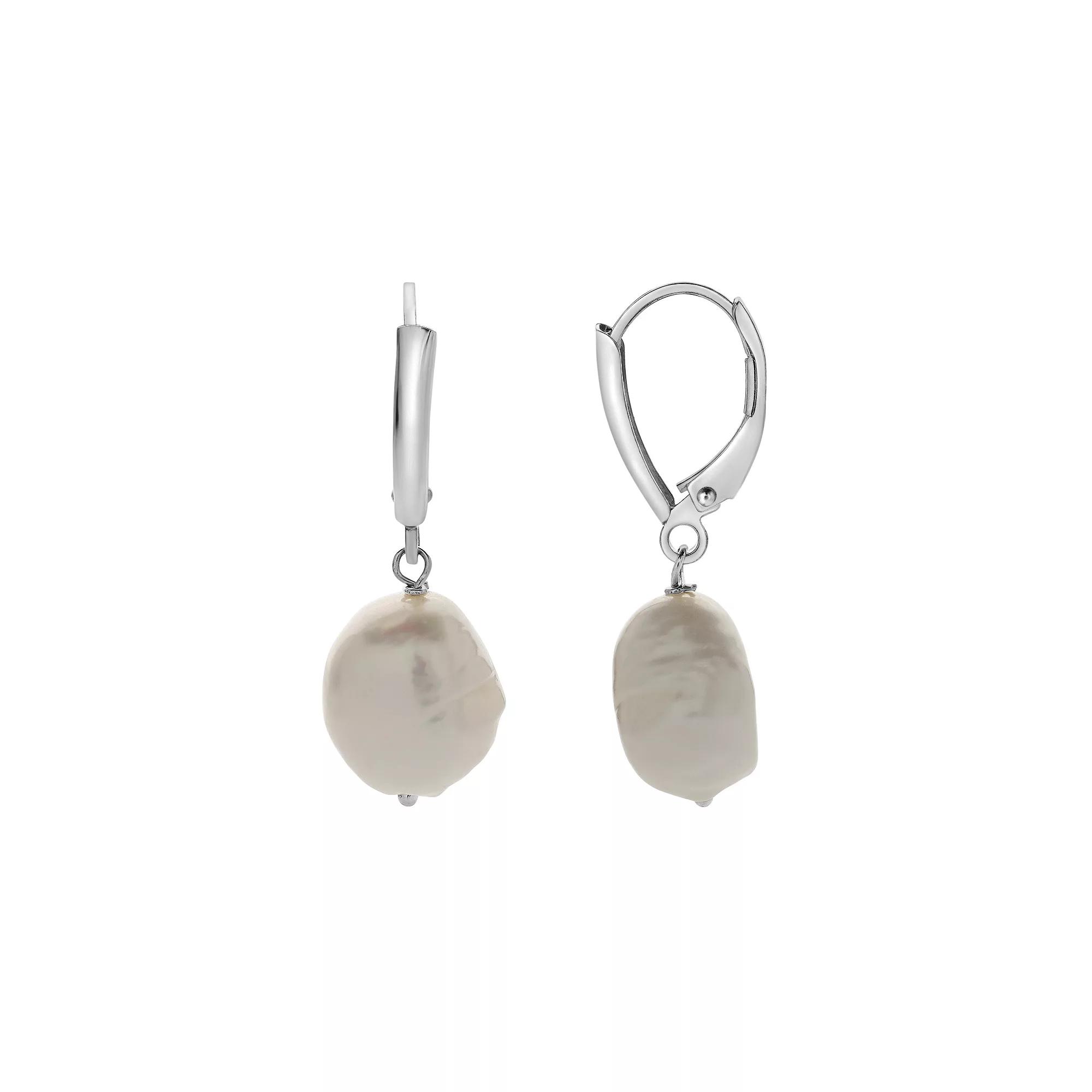 Gemstone Brilliance Sterling Silver Baroque Freshwater Cultured Pearl Dangle Earrings, Women's, Silver Tone Product Image
