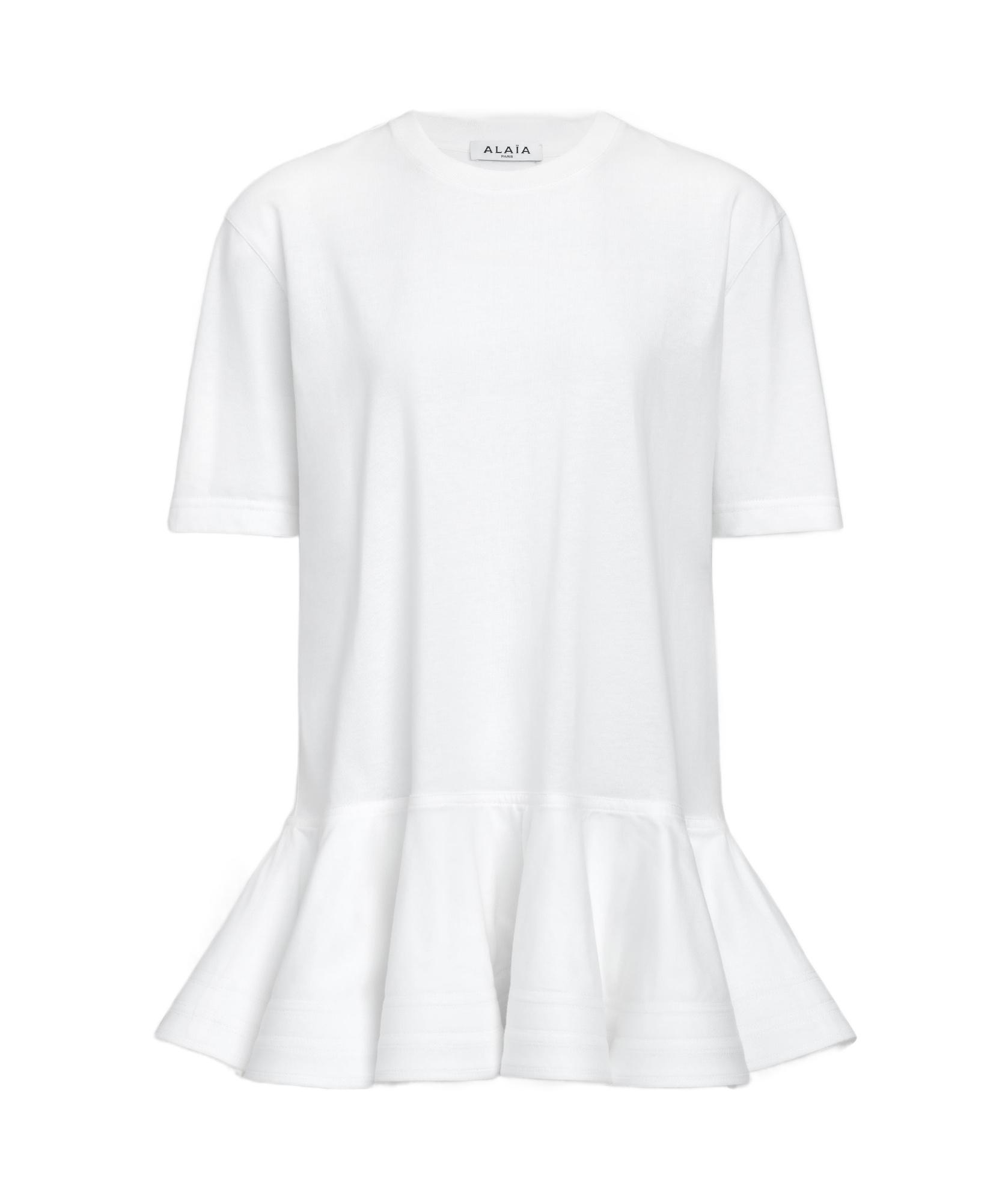 ALAÏA Oversized Poplin-trimmed Cotton-jersey Peplum T-shirt In White Product Image
