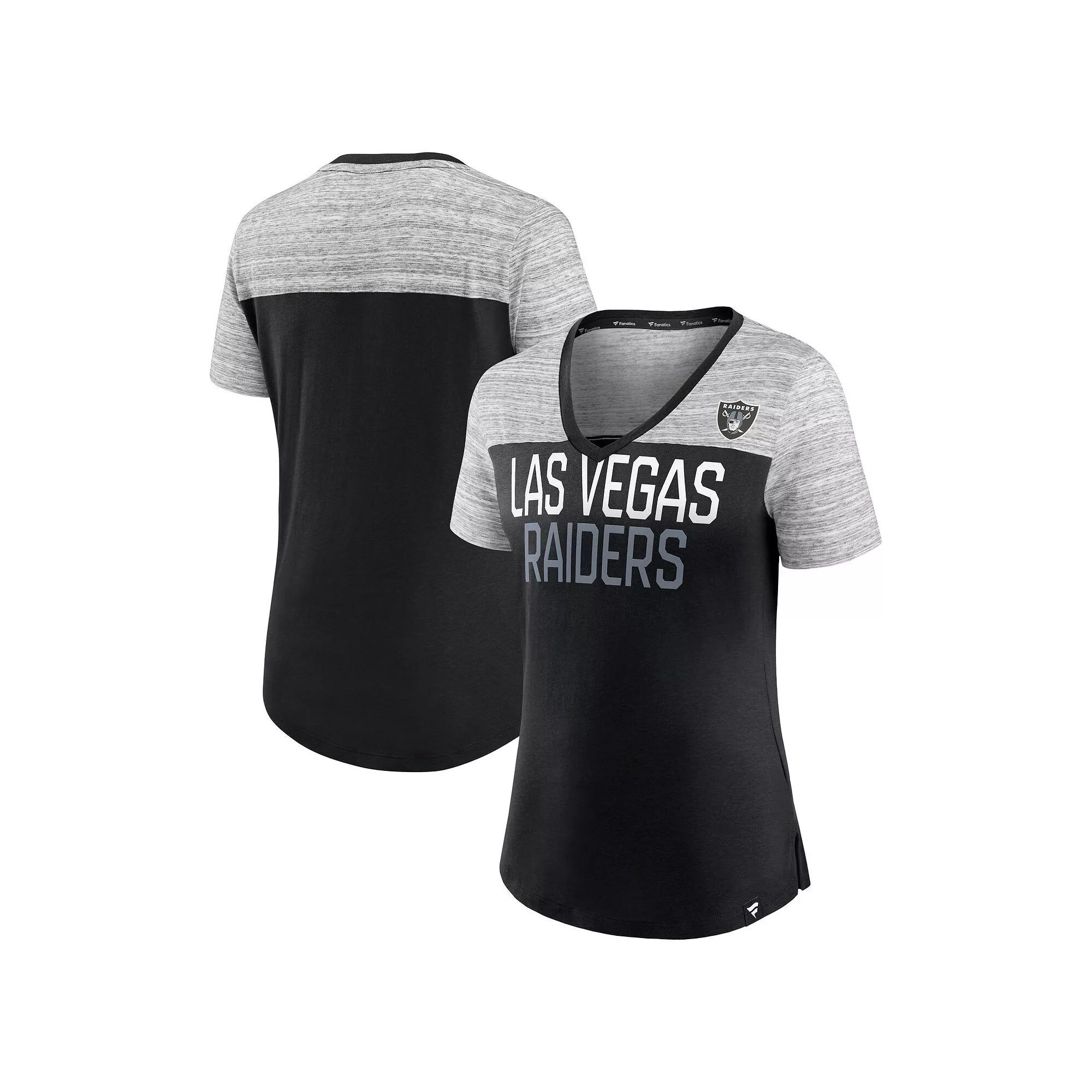 Women's Fanatics Branded Black/Heathered Gray Las Vegas Raiders Close Quarters V-Neck T-Shirt, Size: XL, Lvr Black Product Image