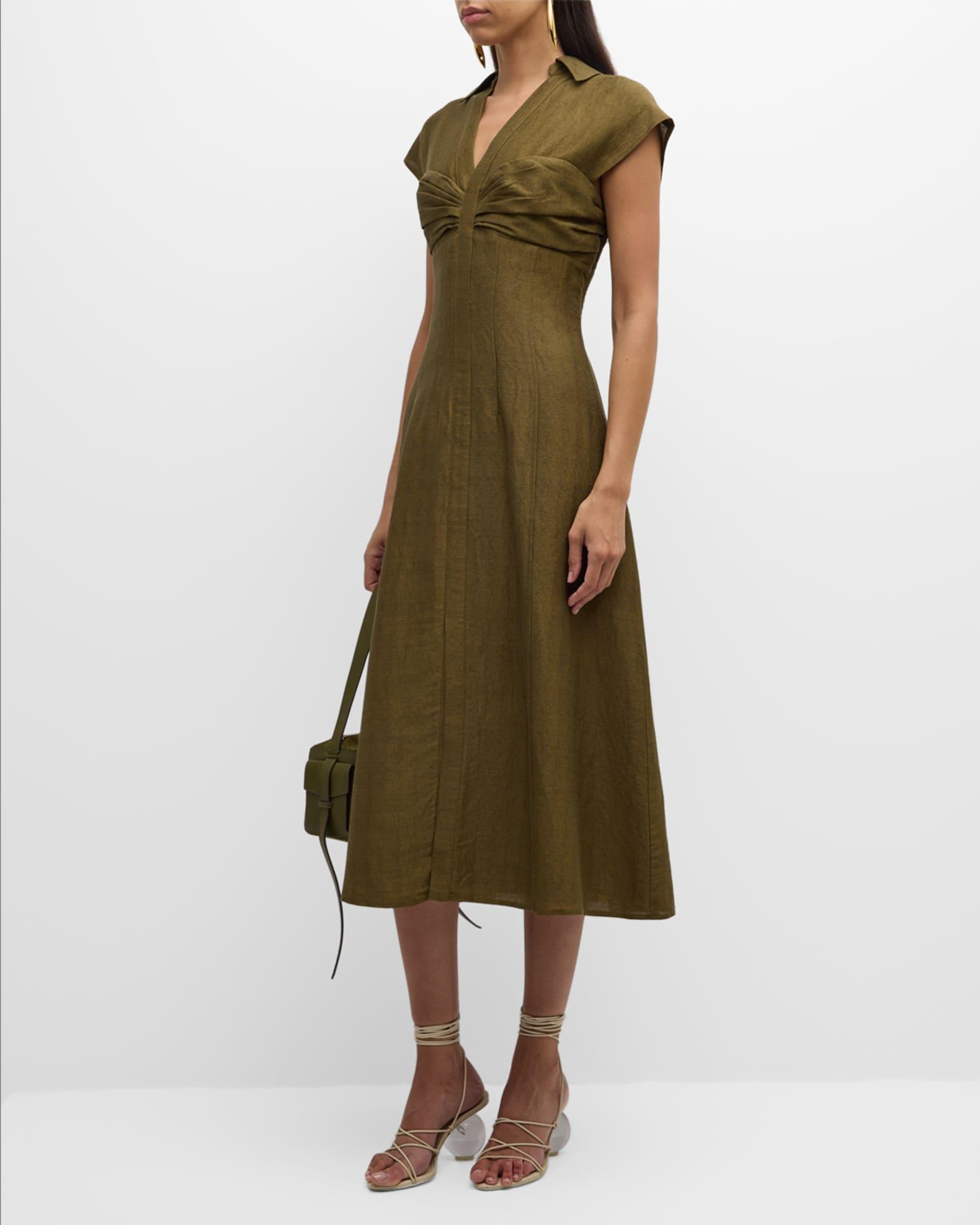 Amora Cap-Sleeve Linen-Blend Midi Dress Product Image