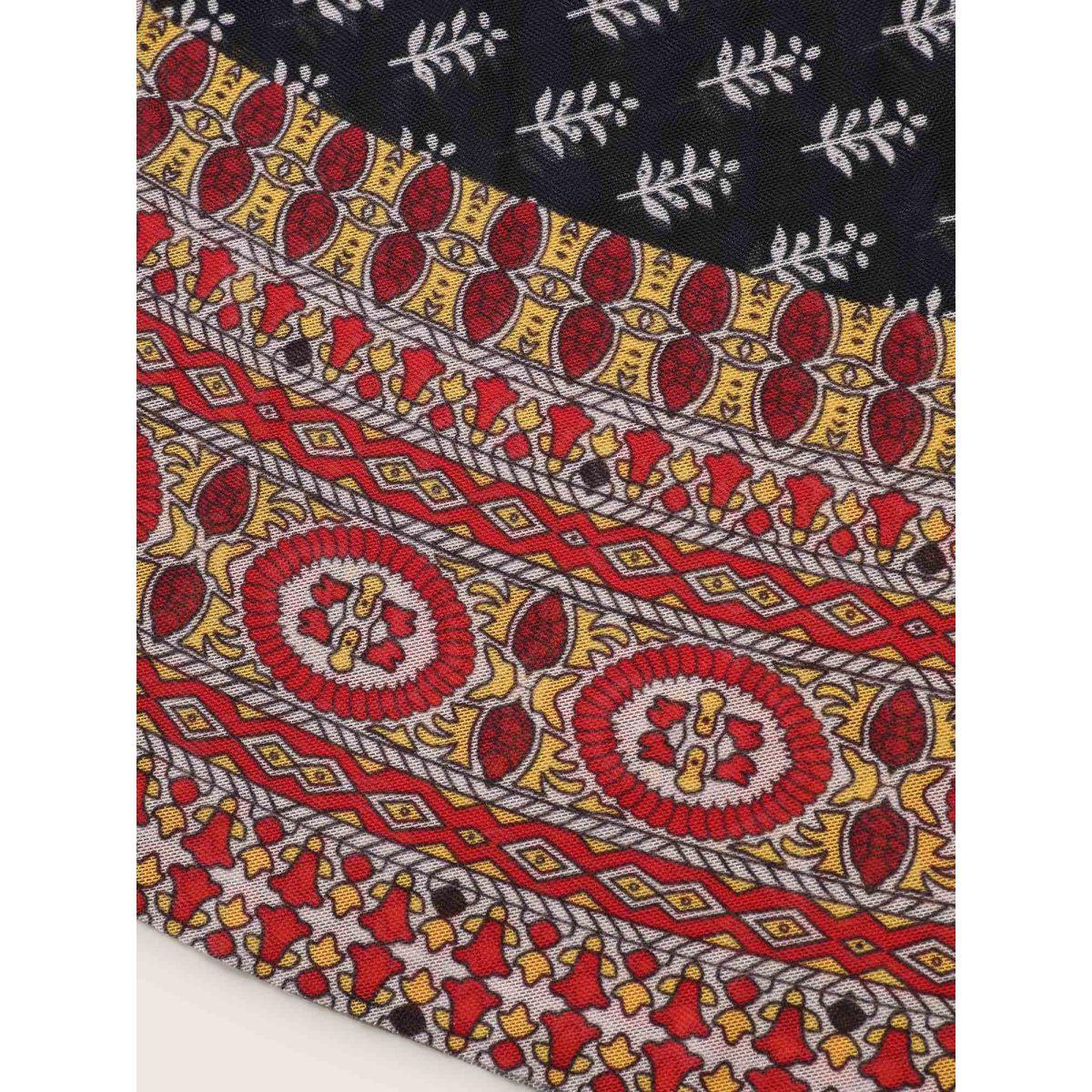 Plus Size Overlap Collar Boho Print Patchwork Swim Dress Women's Swimwear Black Beach Bodycon Overlap Collar High stretch Curve Swim Dresses BloomChic 18-20/2X Product Image