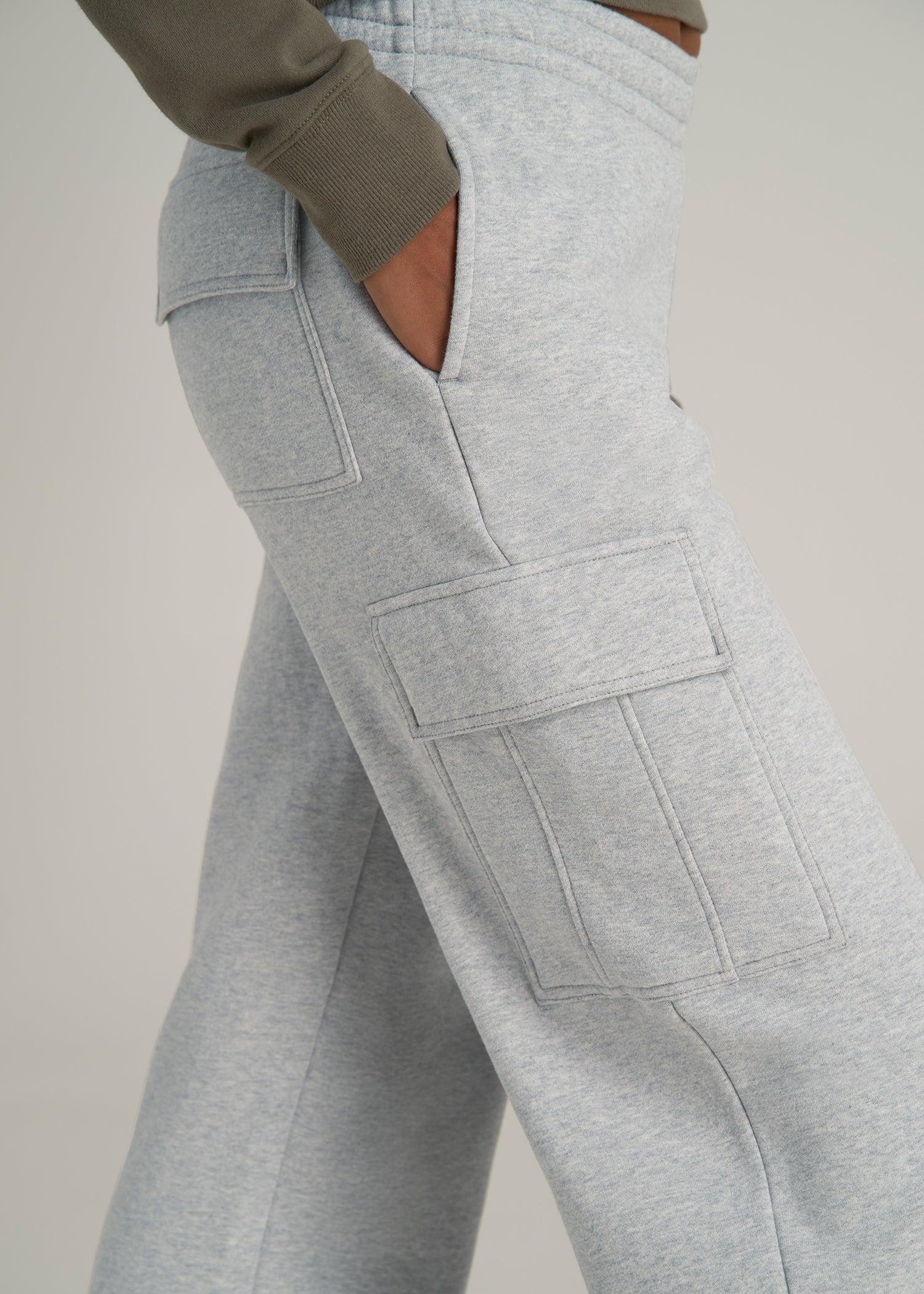 Mid Rise Cargo Fleece Sweatpants for Tall Women in Grey Mix Female Product Image