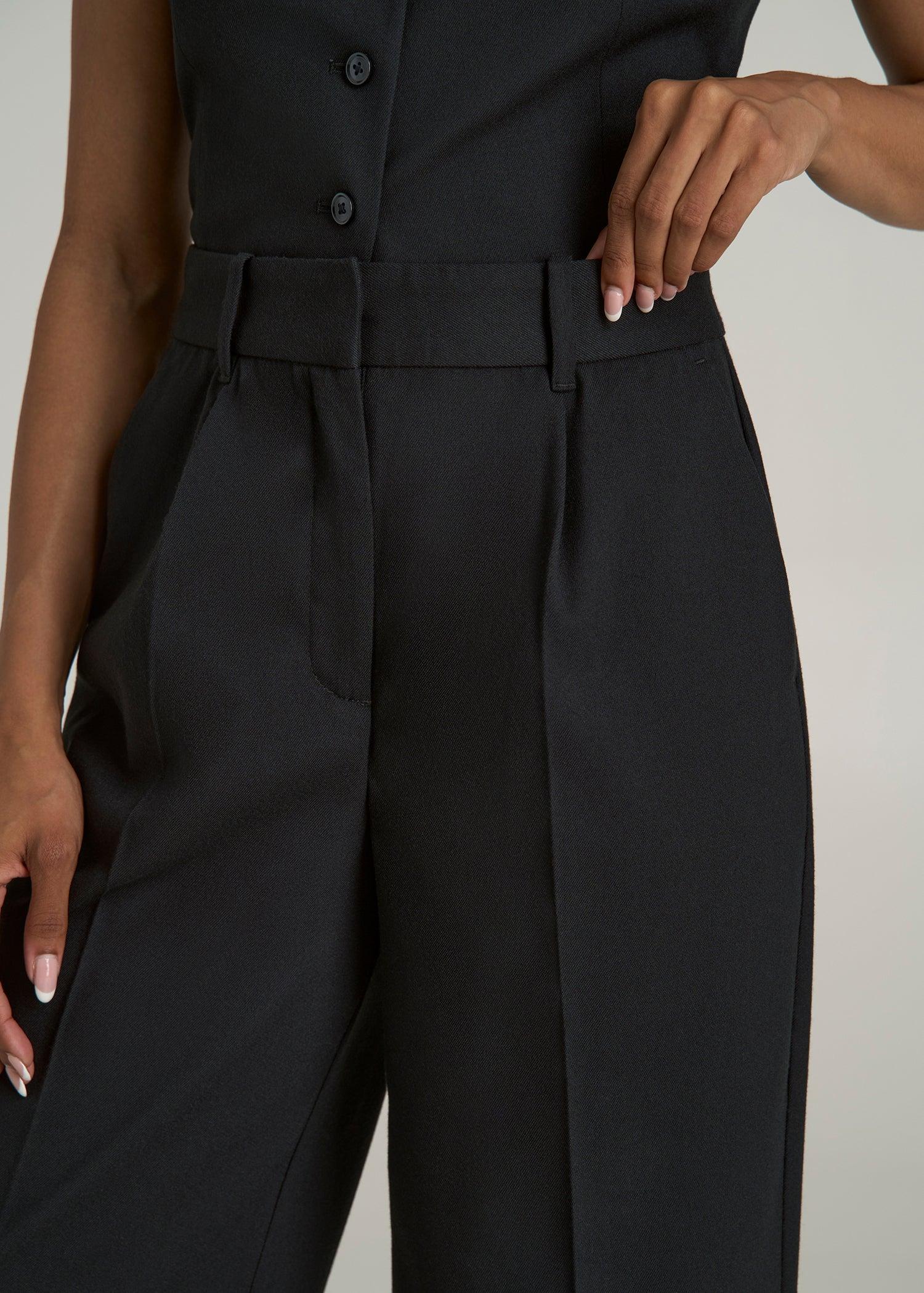 High-Rise Wide-Leg Pleated Dress Pants for Tall Women in Black Female Product Image