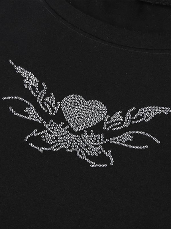 Rhinestone Heart Wing Pattern Crop Top Product Image