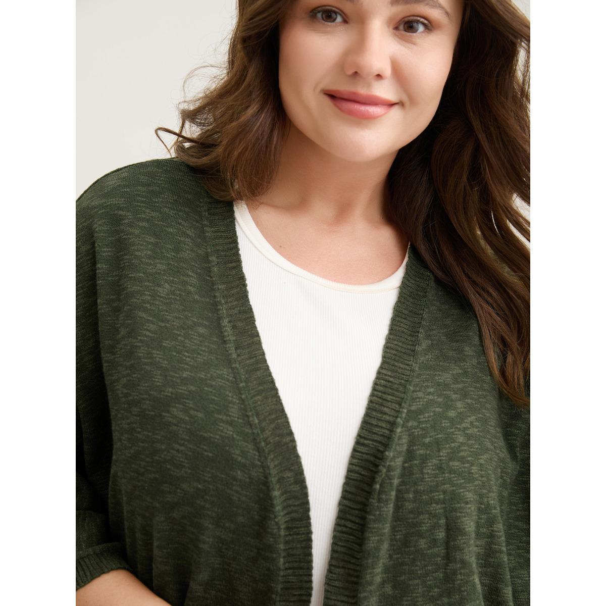 Plus Size Curvy Hem Solid Open-Front Lightweight Cardigan ArmyGreen Women Leisure Loose Half Sleeve Casual Cardigans BloomChic 10/M Product Image