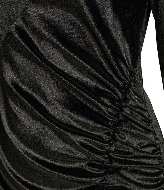 Donna Karan Satin Velvet Asymmetrical Neck Long Sleeve Sheath Dress Product Image