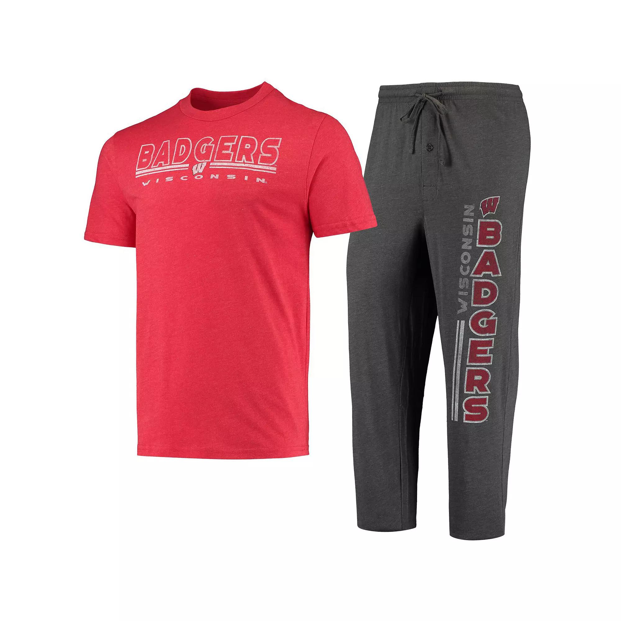 Men's Concepts Sport Heathered Charcoal/Red Wisconsin Badgers Meter T-Shirt & Pants Sleep Set, Size: Small Product Image