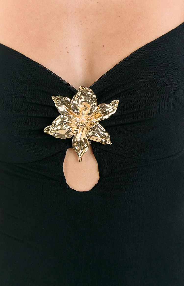 Selina Black Hibiscus Trim Maxi Dress Product Image