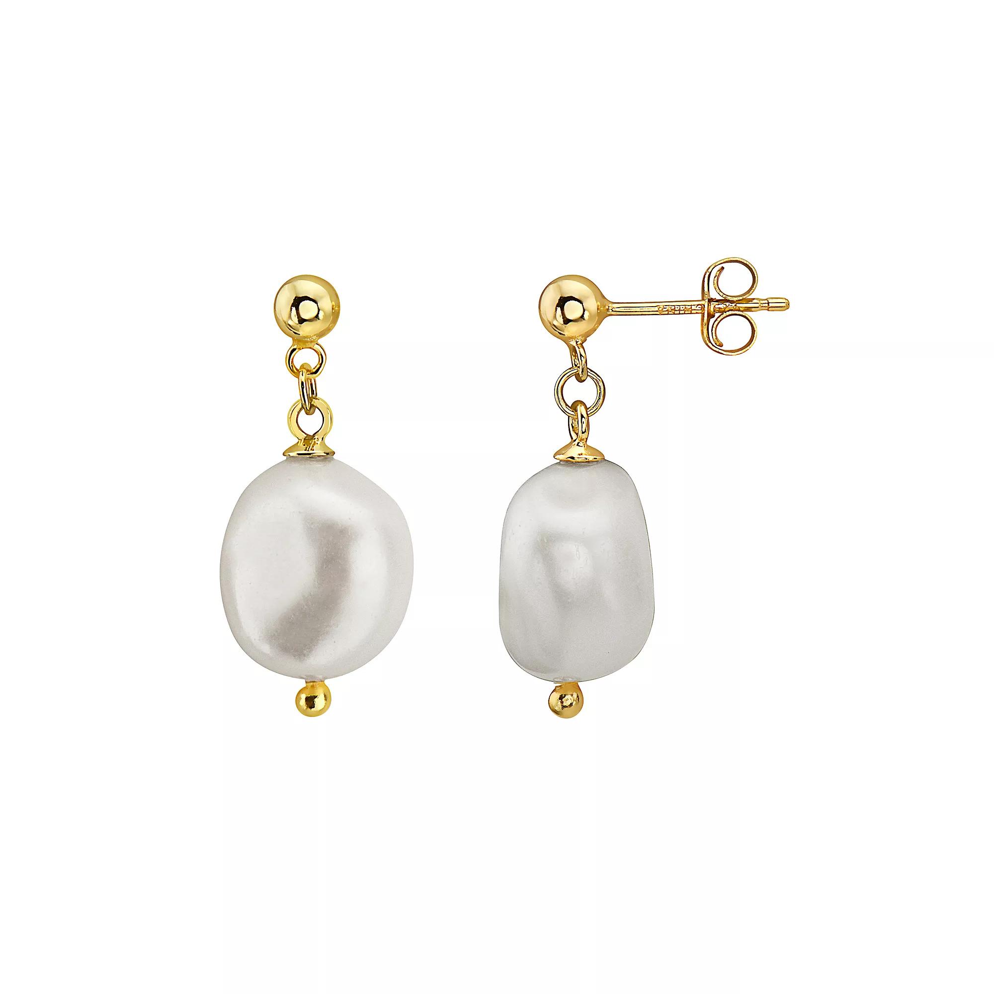 14k Gold Over Sterling Silver Freshwater Cultured Pearl Drop Earrings, Women's, Gold Tone Product Image