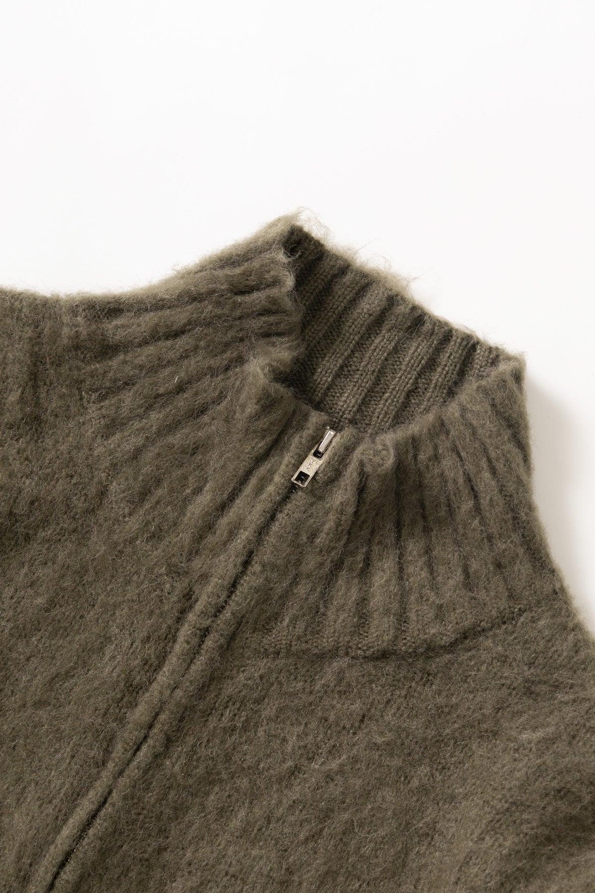 Blacksmith - Zip Mohair Cardigan - Olive Product Image