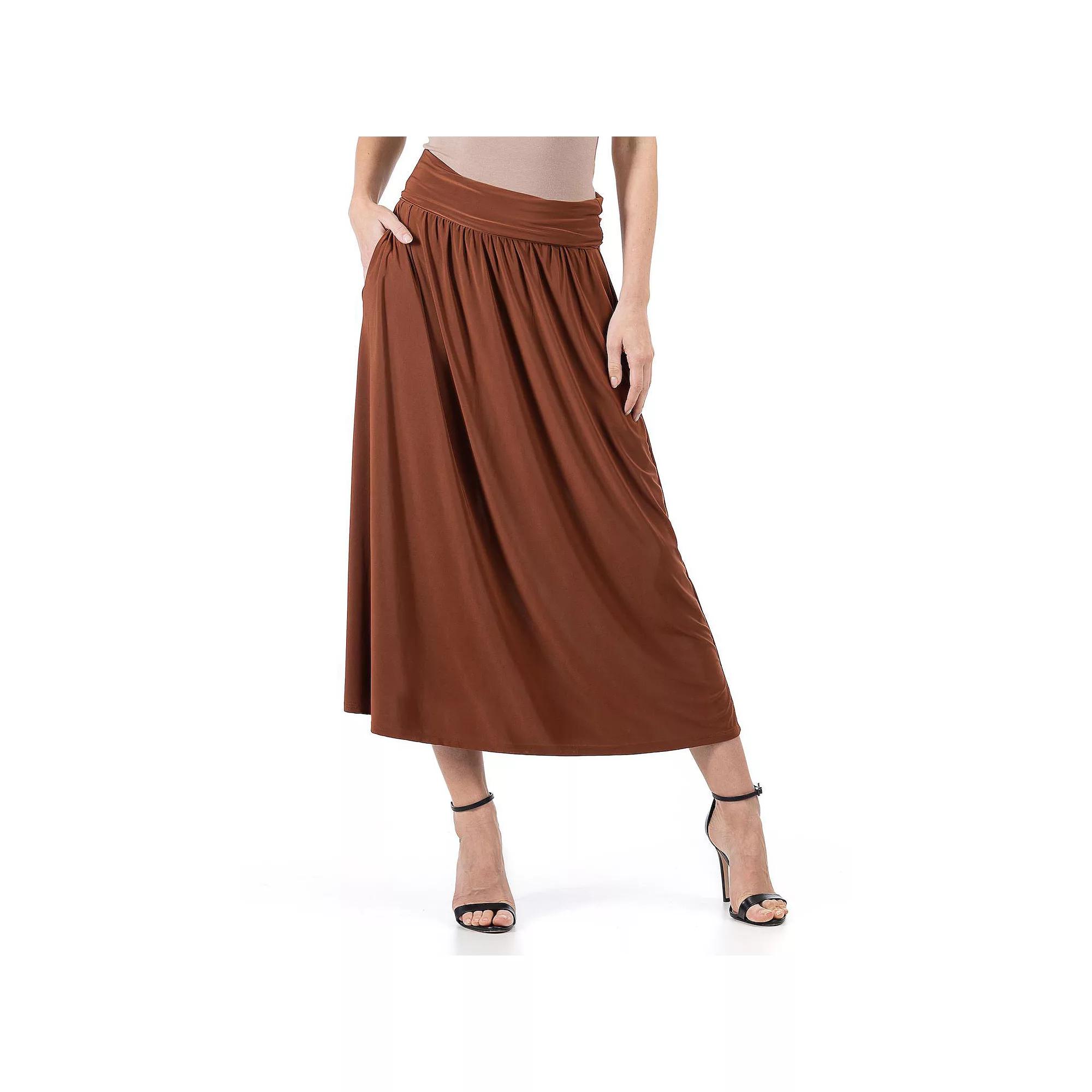 Women's 24Seven Comfort Apparel Foldover Maxi Skirt With Pockets, Size: Small, Black Product Image