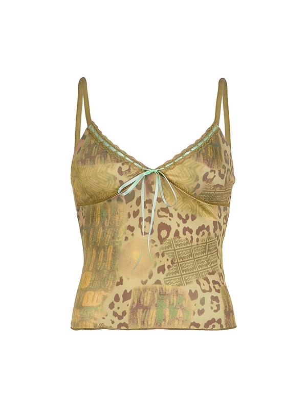 V-Neck Tie With Bow In Contrasting Colors Cami Top Product Image