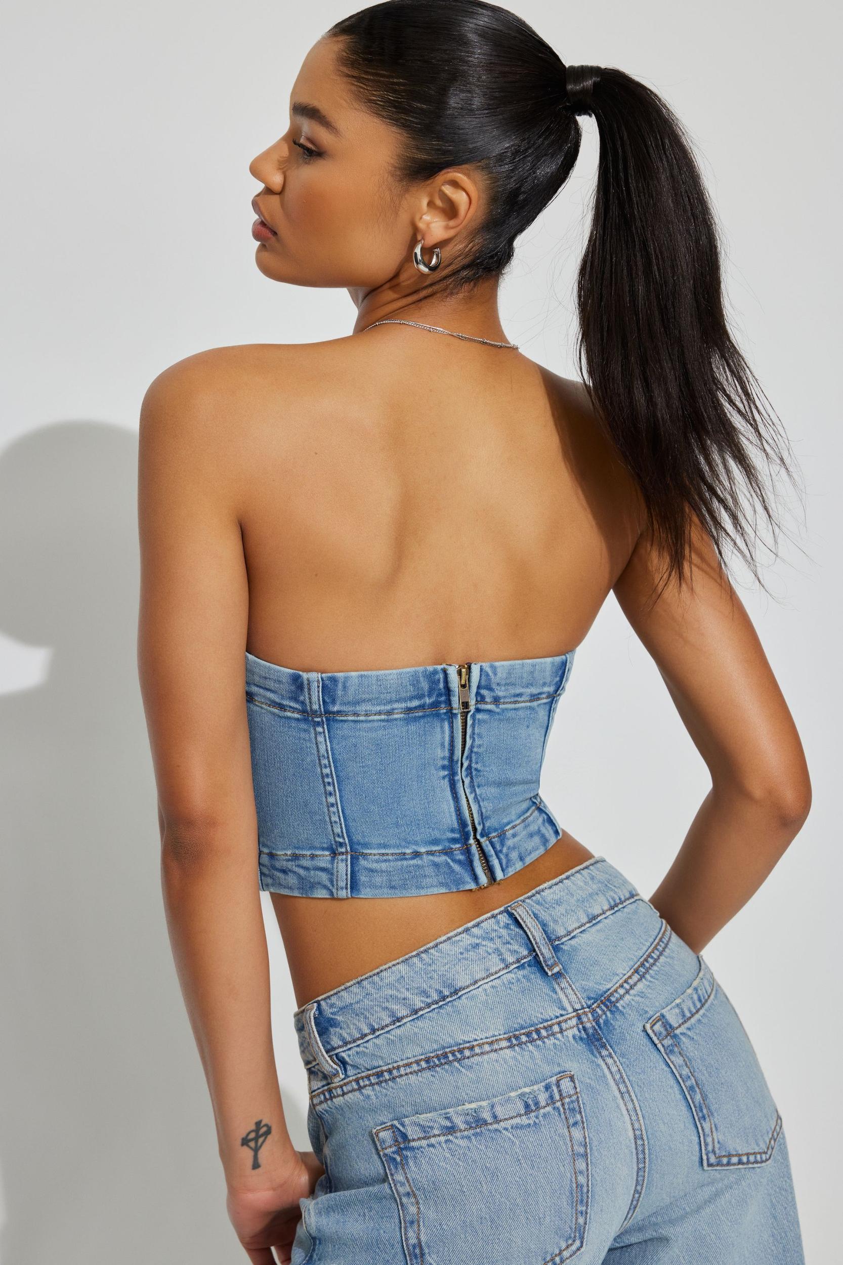 Denim Seamed Tube Top Product Image