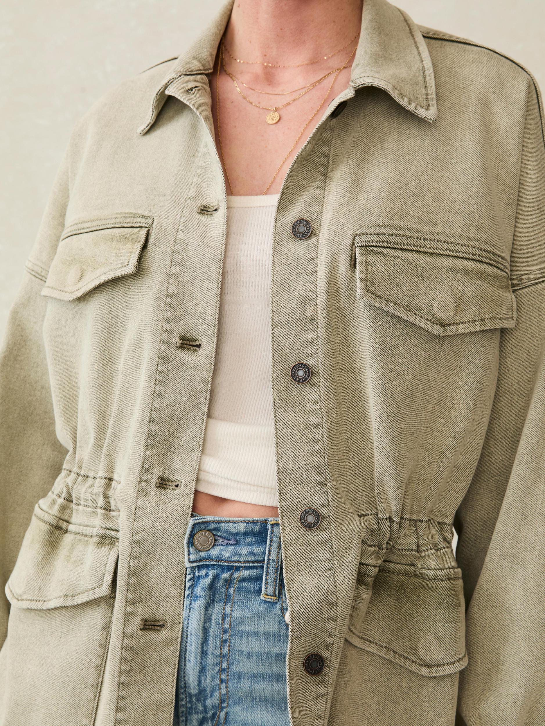 Sunwashed Denim Utility Jacket - Olive Haze Wash Female Product Image