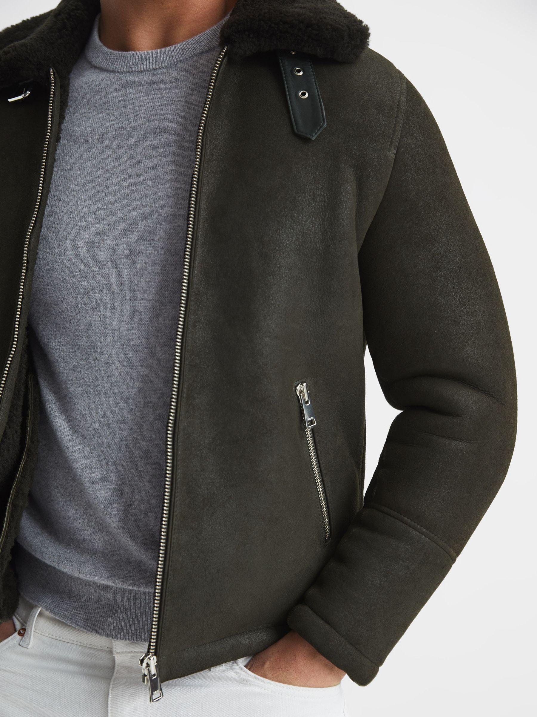 Suede Western Shearling Jacket in Forest Green Product Image