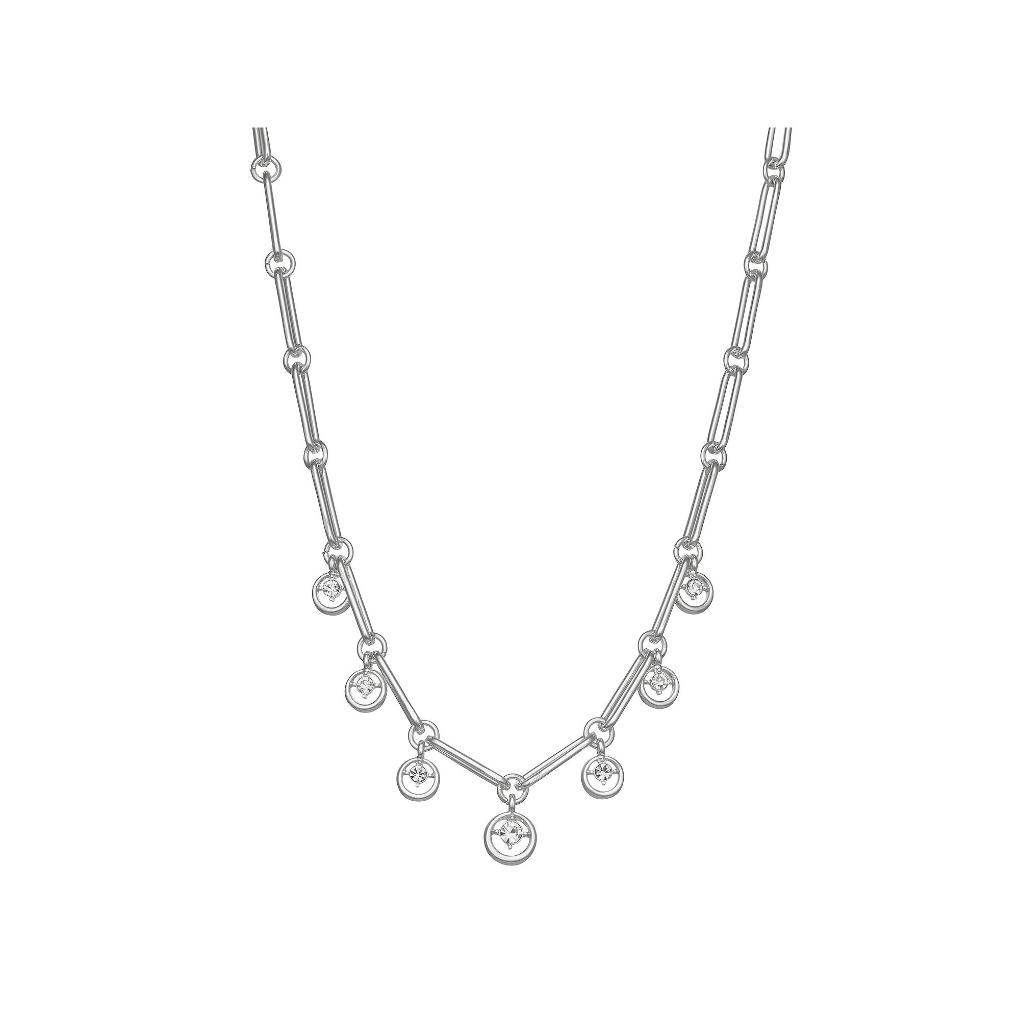 Nine West Silver Tone Crystal Frontal Necklace, Women's Product Image