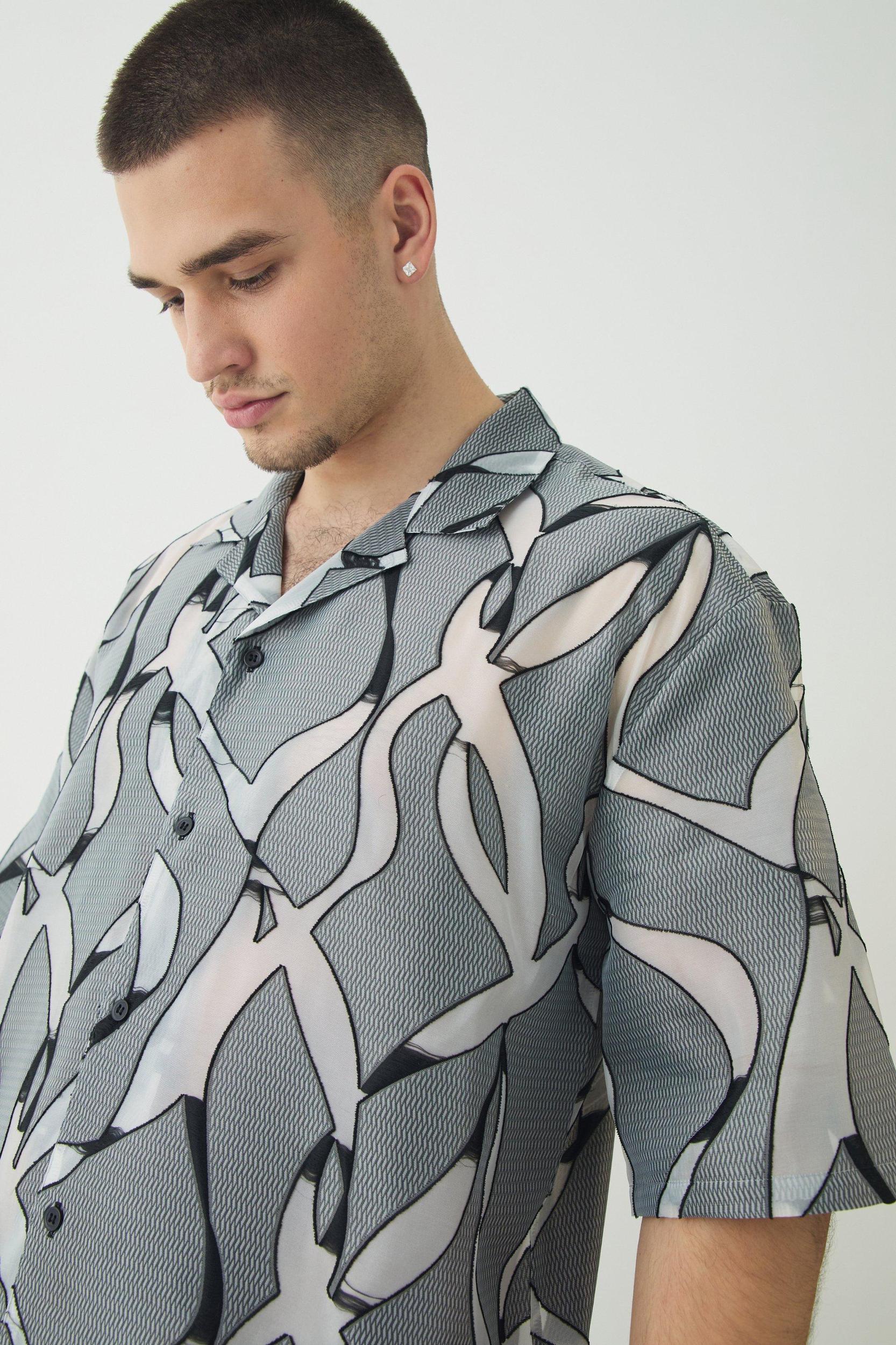 Tall Abstract Sheer Revere Shirt | boohooMAN USA Product Image
