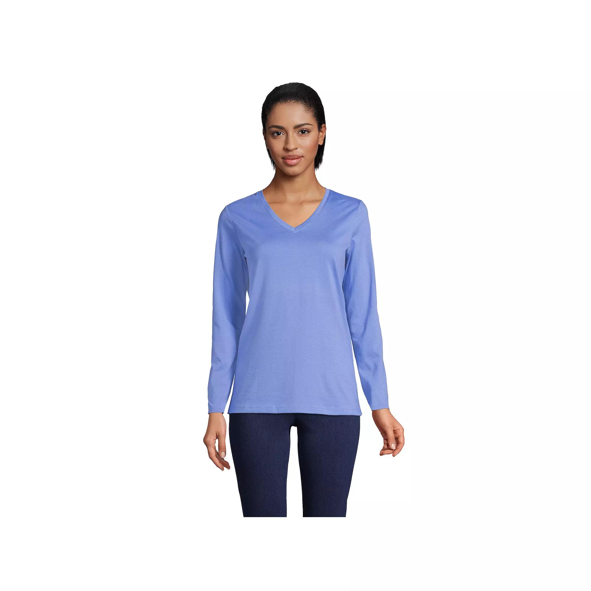 Women's Lands' End Relaxed-Fit Supima Long Sleeve Cotton V-Neck Tee,  Product Image