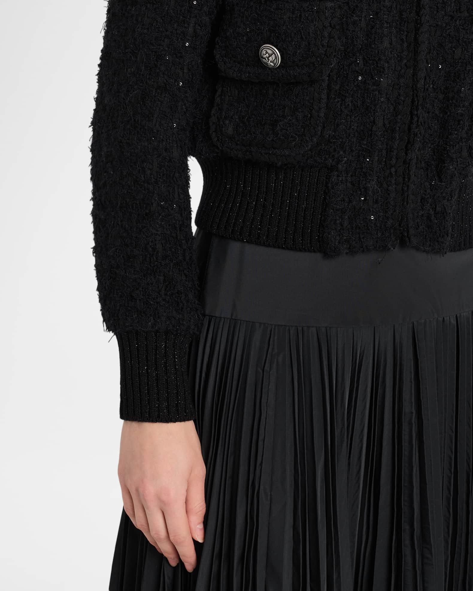 Paillette Tweed Bomber Jacket With Metallic Knit Back Product Image