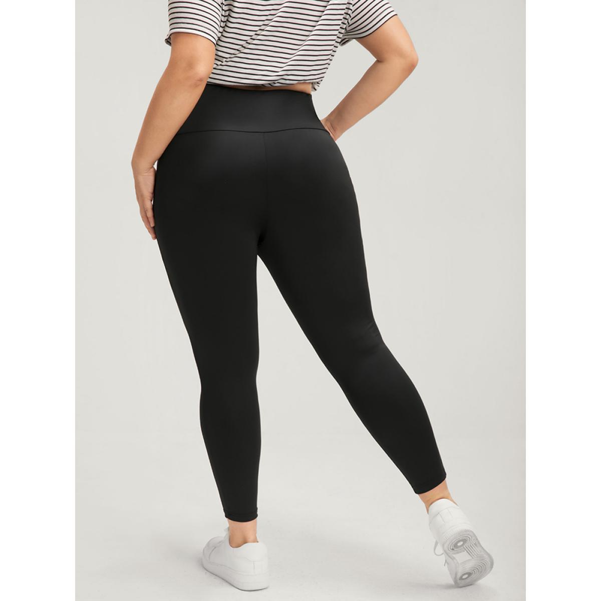 Plus Size Plain Wideband Waist Lace Up Skinny Leggings Women Black Casual High stretch Skinny High Rise Dailywear Leggings BloomChic 14-16/1X Product Image