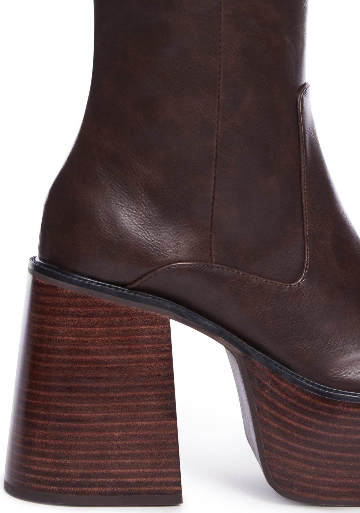 Delia's PU Knee High Platform Boots - Dark Brown Product Image