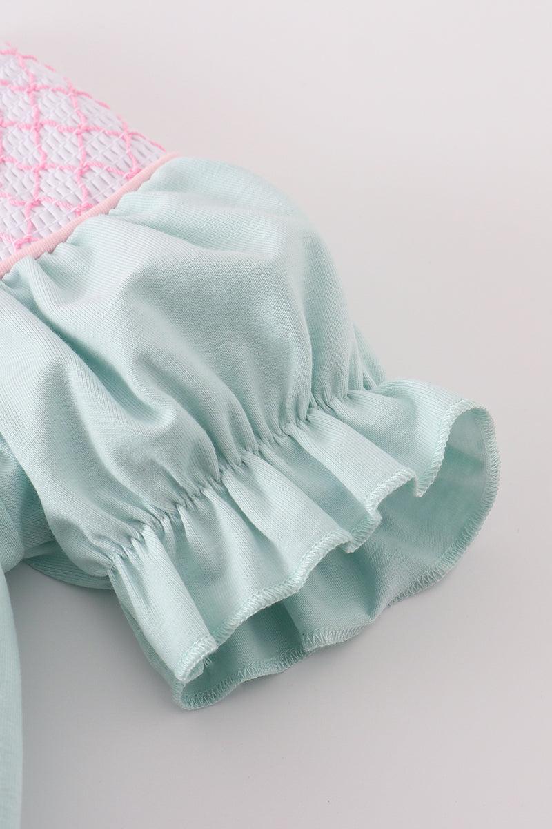 Blue bow pearl smocked dress Product Image