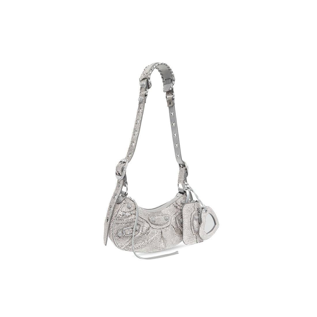 Women's Le Cagole Shoulder Bag Xs With Rhinestones in Grey Product Image