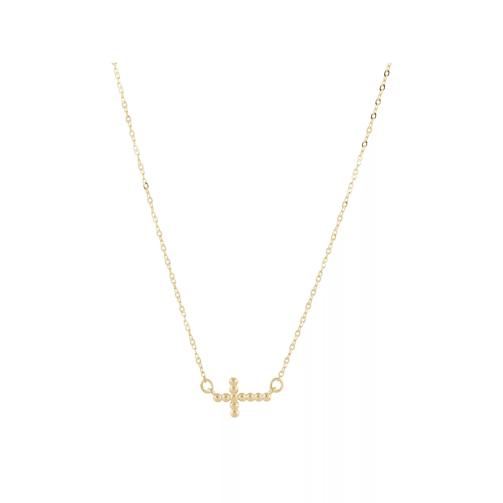 10k Gold Diamond Cut Beaded Sideway Cross Cable Chain Necklace, Womens Product Image
