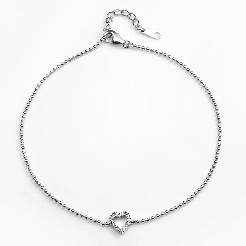 Sophie Miller Sterling Silver Cubic Zirconia Heart Anklet, Women's, Size: 9.50, White Product Image