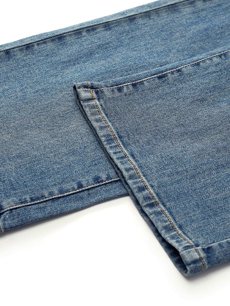 High-Waisted Loose Straight Full Length Women Jeans Product Image