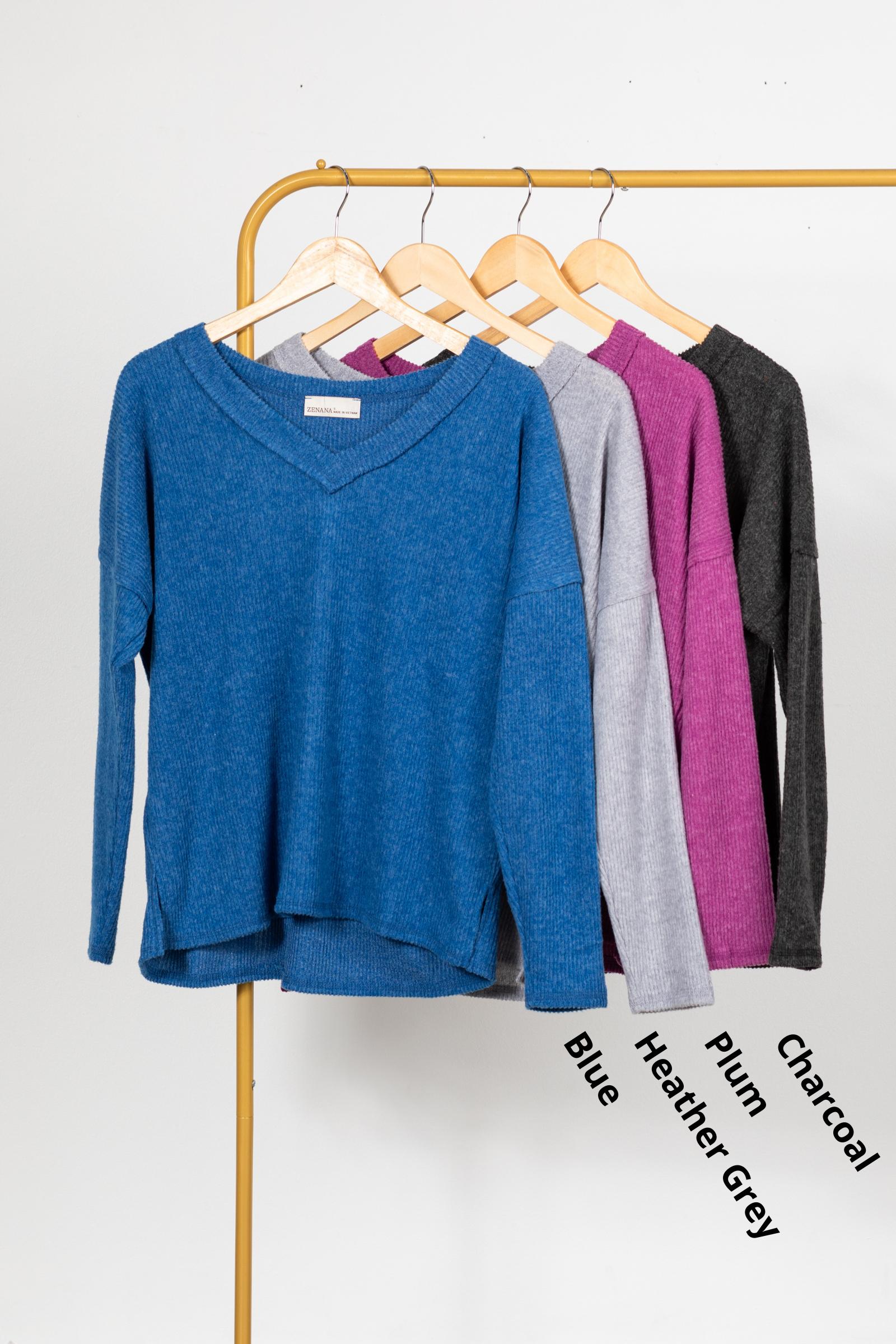 V-Neck Ribbed Drop Shoulder Knit Top Product Image