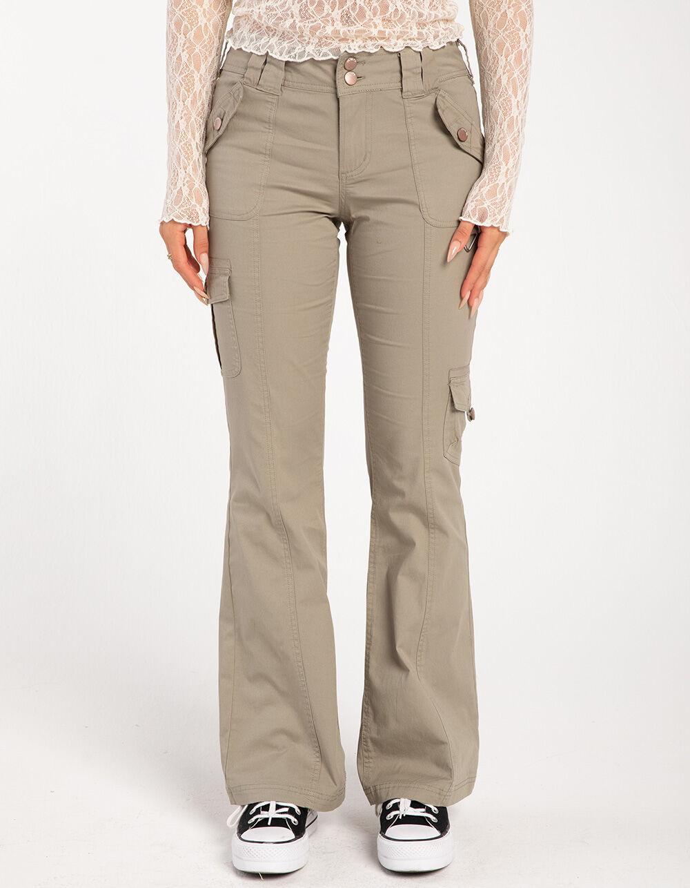 RSQ Womens Low Rise Poplin Cargo Flare Pants - SAGE Product Image