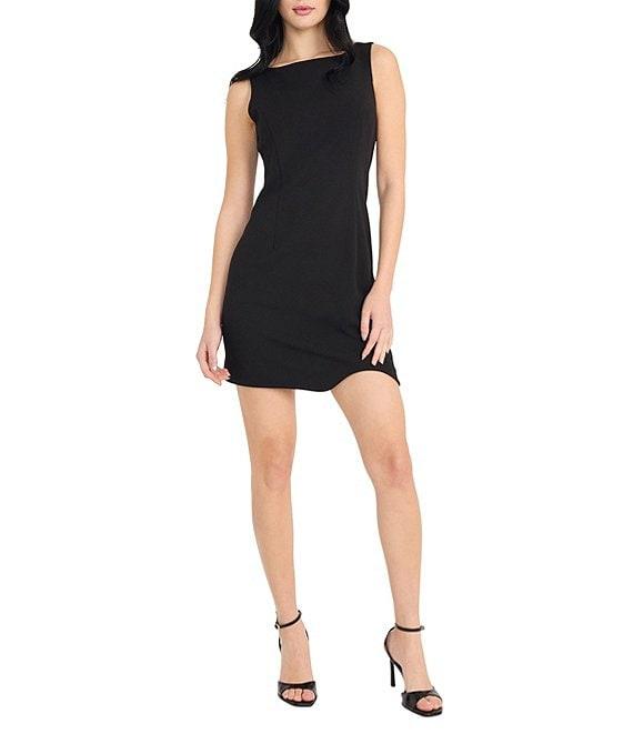 Donna Morgan Crew Neck Sleeveless Curved Hem Scuba Crepe Sheath Dress Product Image