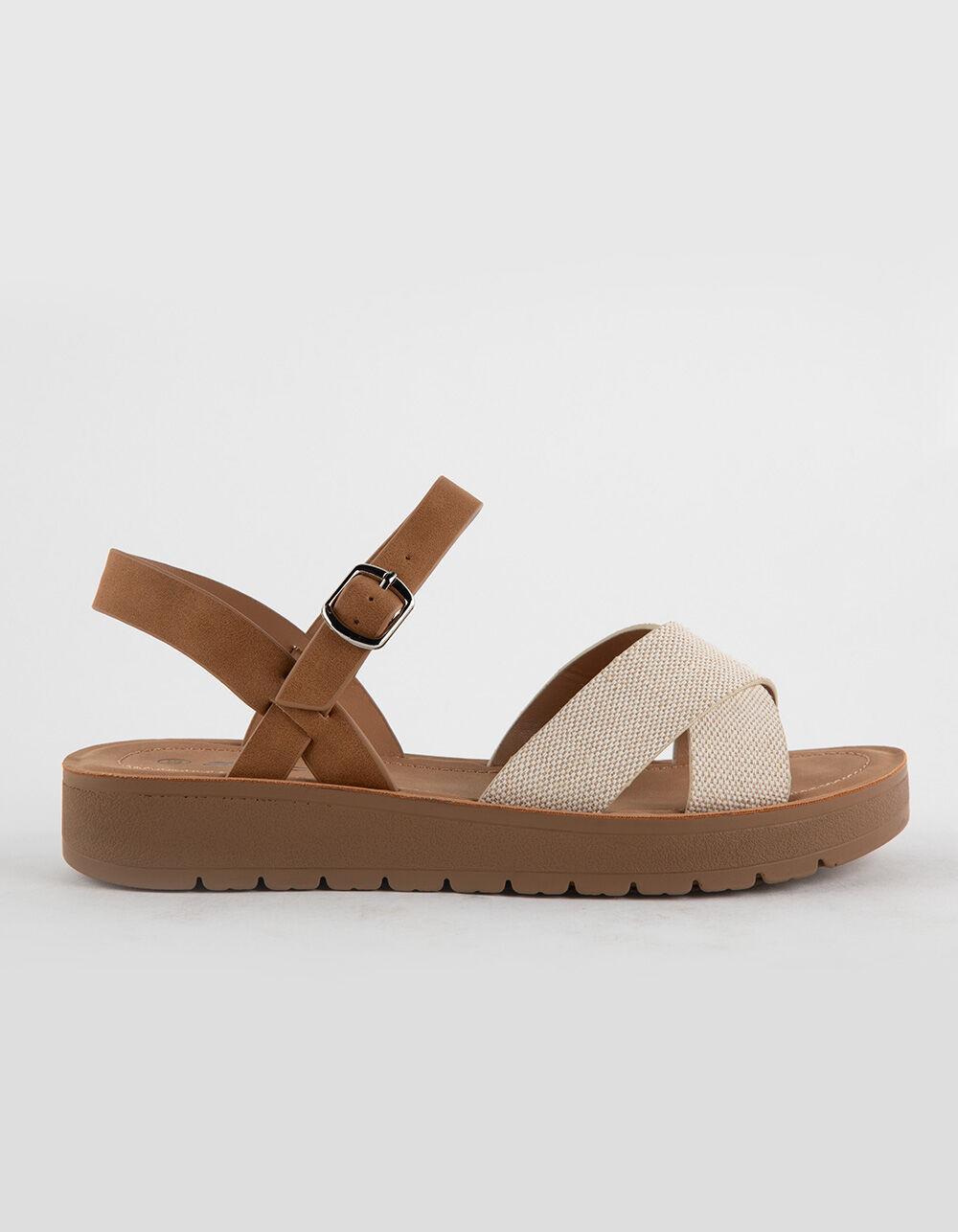 SODA Ankle Strap Womens Mini Flatform Sandals - BEIGE Product Image