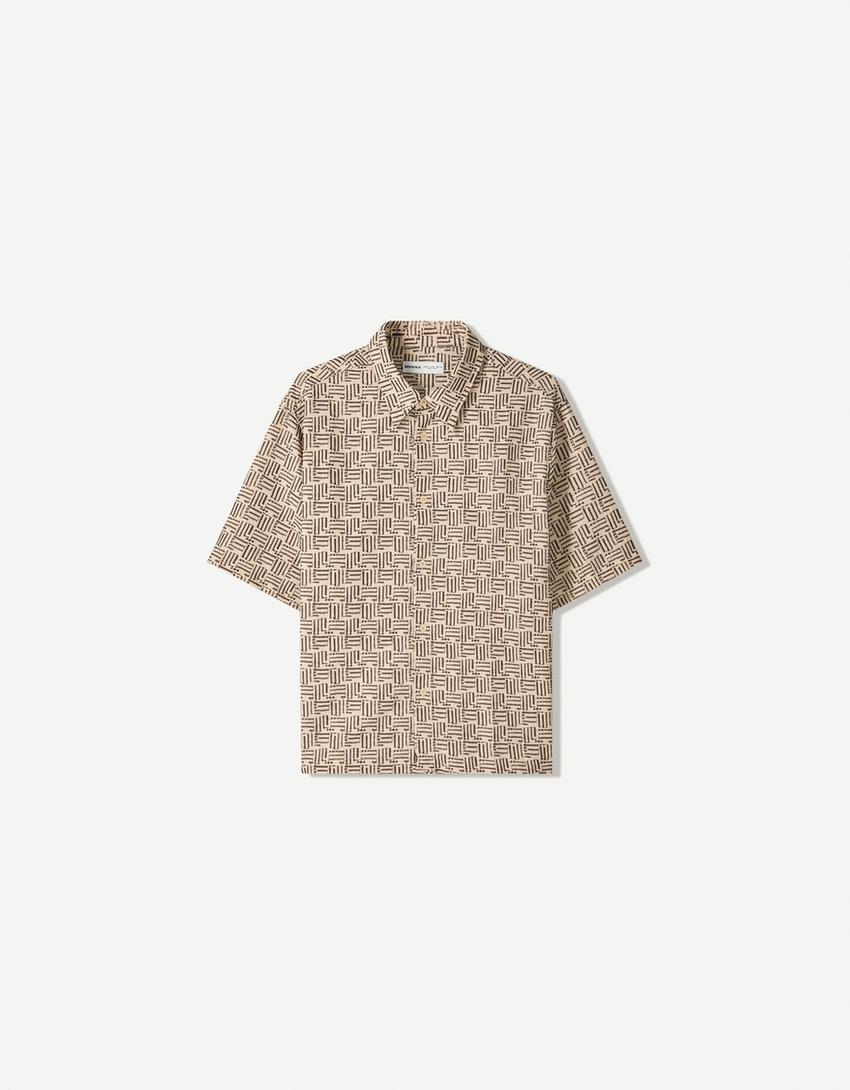 Embroidered short sleeve boxy fit shirt Product Image