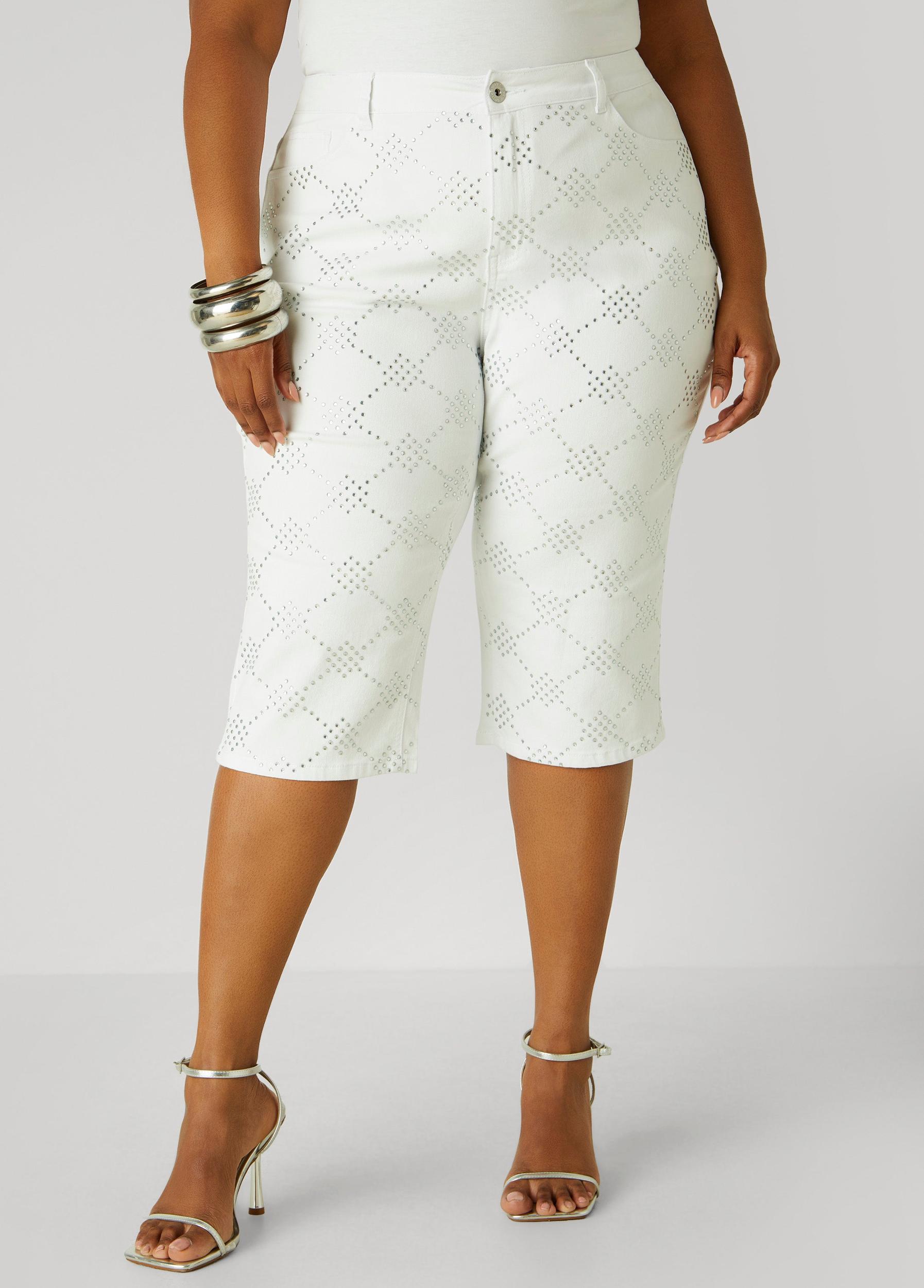 Plus Size Crystal Denim Capris Ashley Stewart Product Image