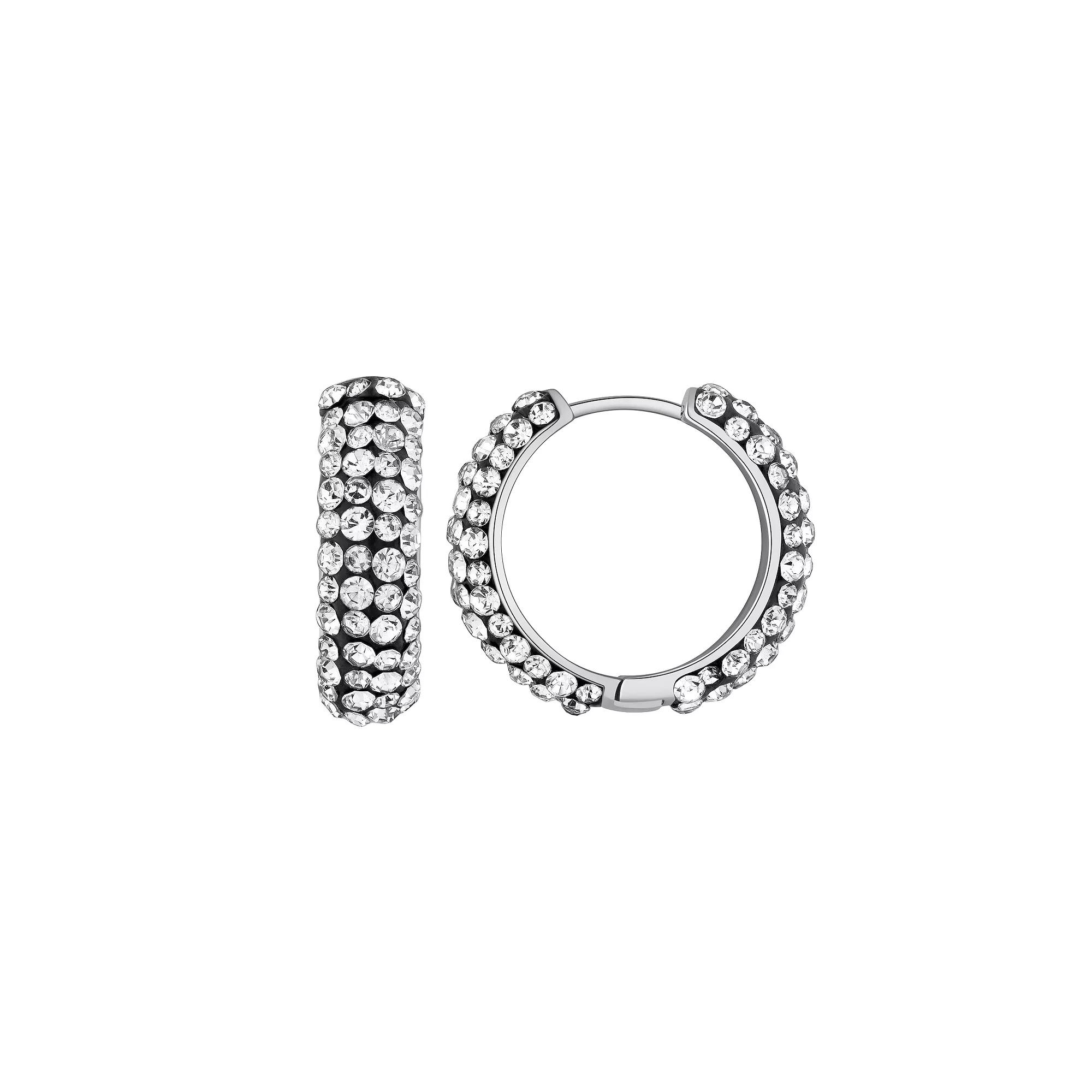 Chrystina Fine Silver Plated Crystal Huggie Hoop Earrings, Women's, Silver Tone Product Image