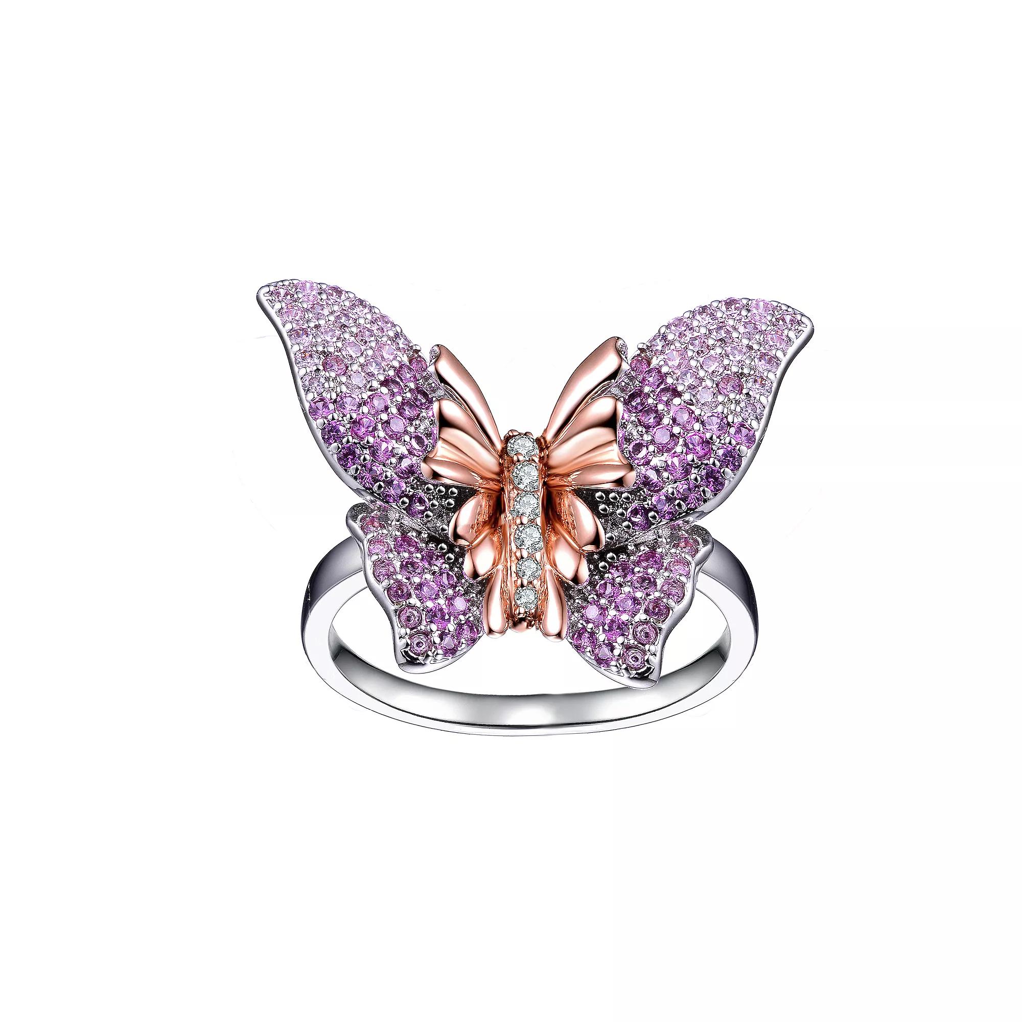 18k Rose Gold over Sterling Silver Multi-Color Cubic Zirconia Butterfly Ring, Womens Two Tone Product Image
