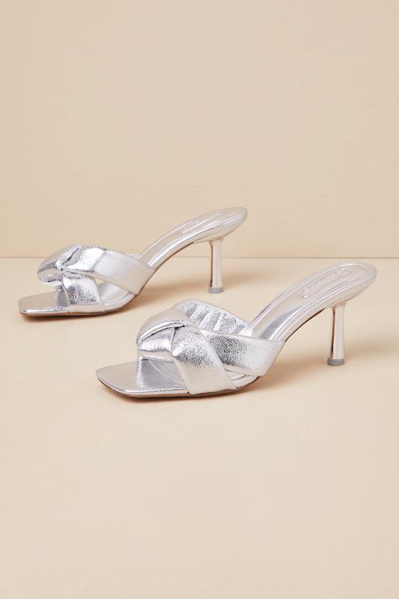 Leenoa Silver Metallic Knotted High Heel Slide Sandals Product Image