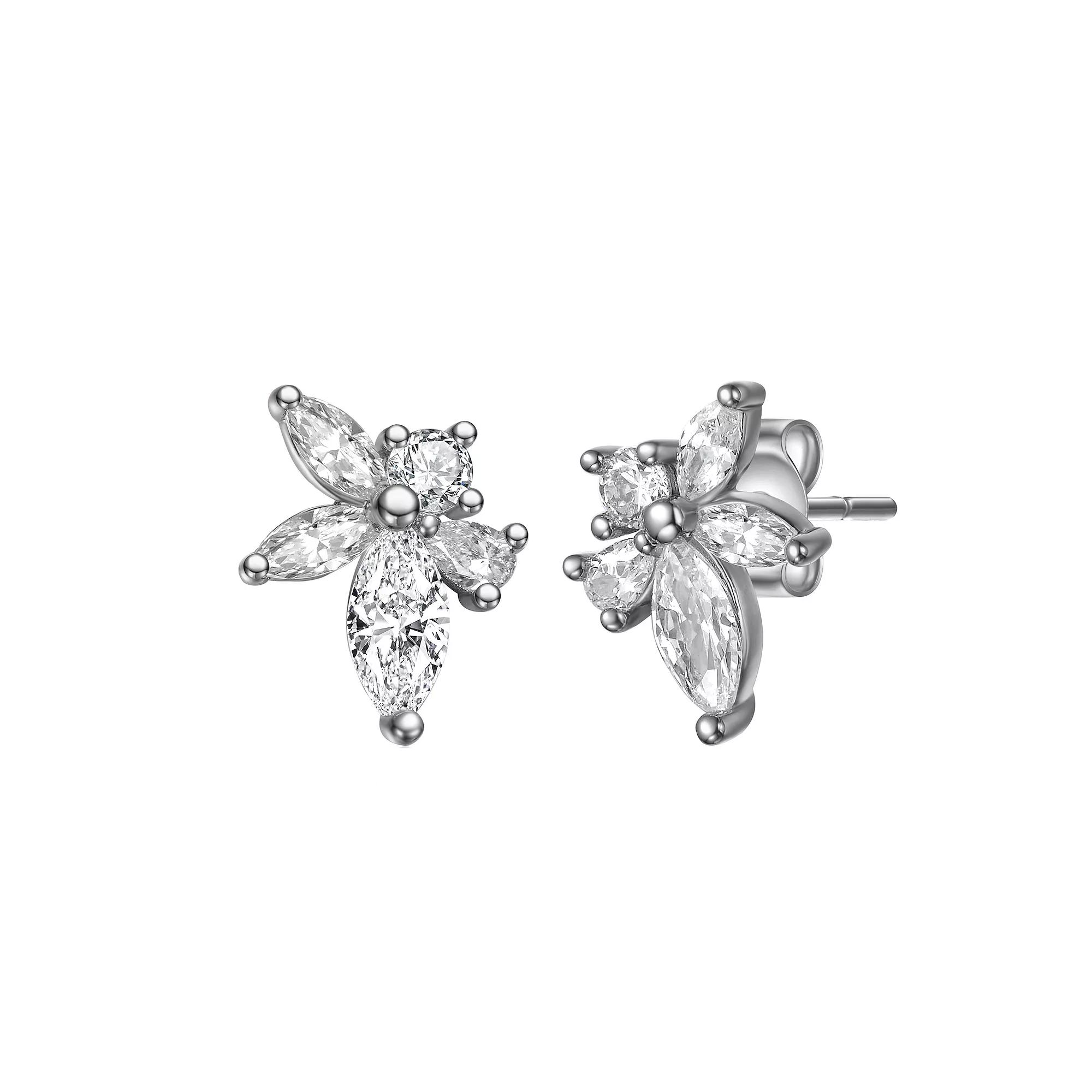 Stella Valentino Sterling Silver Lab Created Moissanite Leaf Cluster Stud Earrings, Womens Product Image